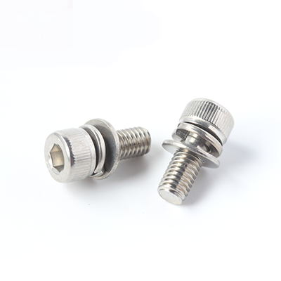 工業(yè)熊304不銹鋼A2-70內六角圓柱頭滾花帶平彈墊組合螺釘DIN912平彈墊三組合